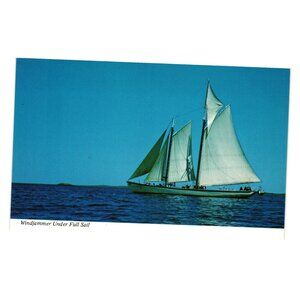 Windjammer Under Full Sail Postcard Blue Hill Bay Maine Coastal Scenic Bromley